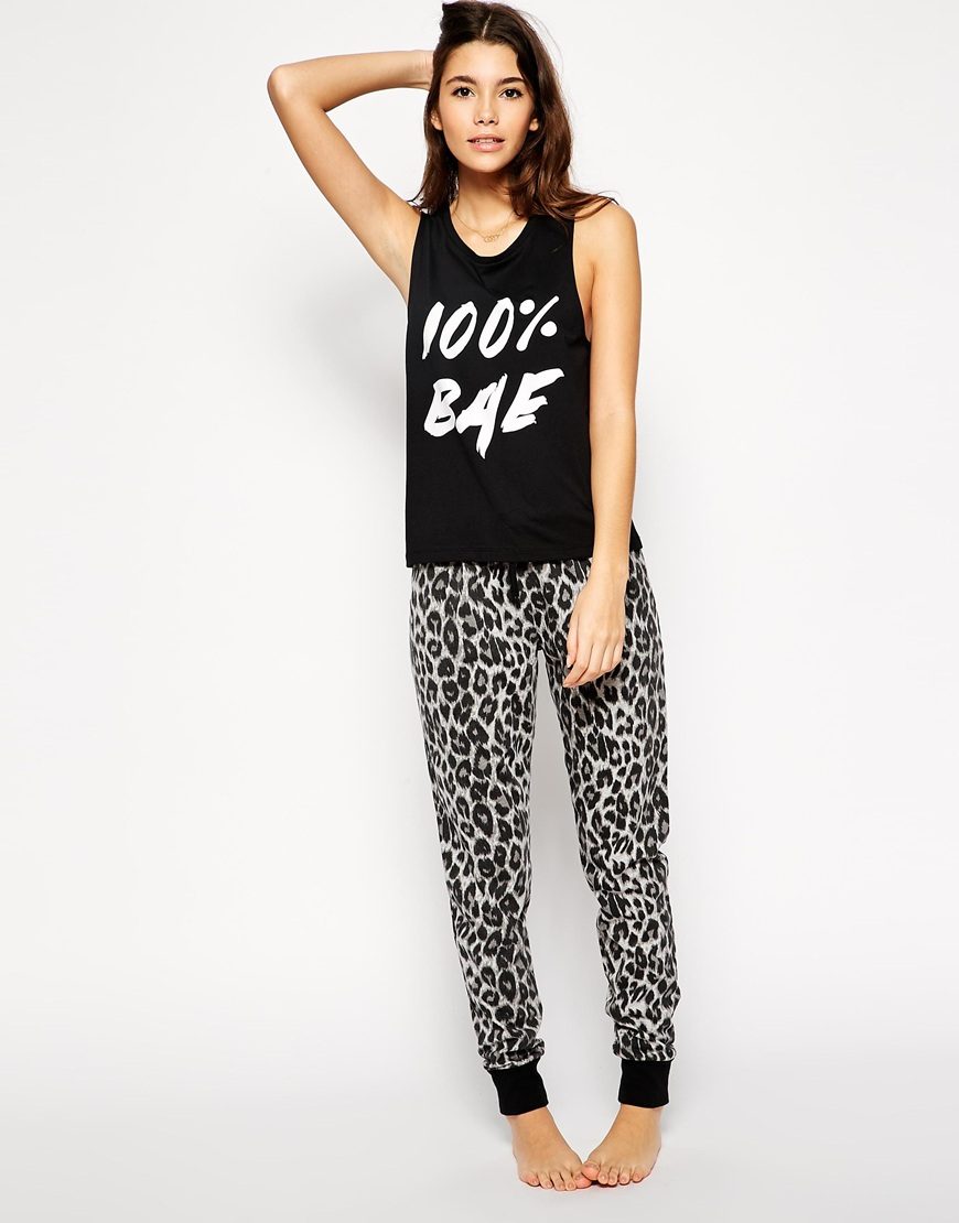 Lyst Asos 100 Bae Vest & Legging Pyjama Set in Black