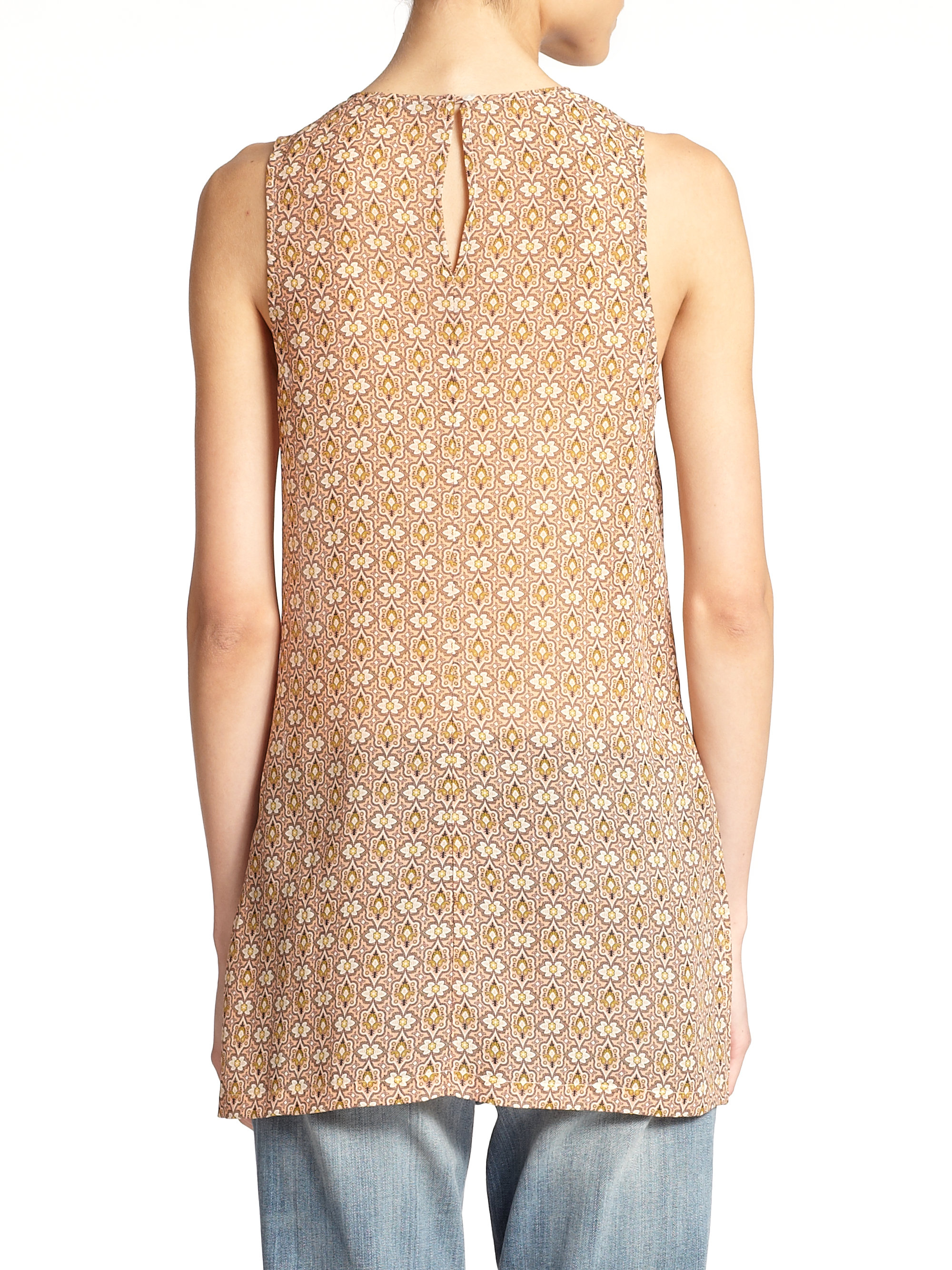 Theory Sharlia Printed Silk Tank Top in Natural Lyst