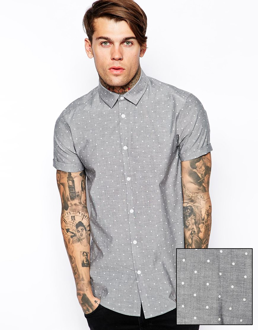 grey polka dot blouse