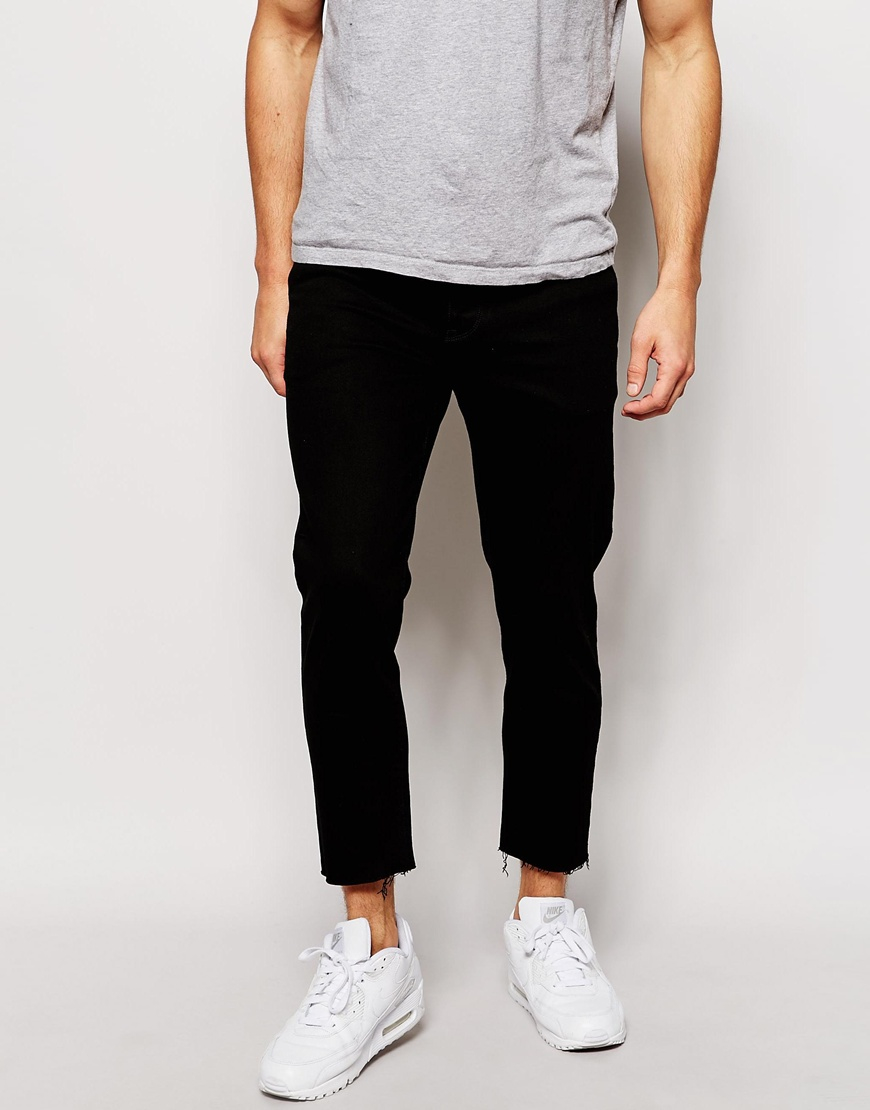 ASOS Skinny Jeans With Raw Hem In Cropped Length in Black for Men | Lyst