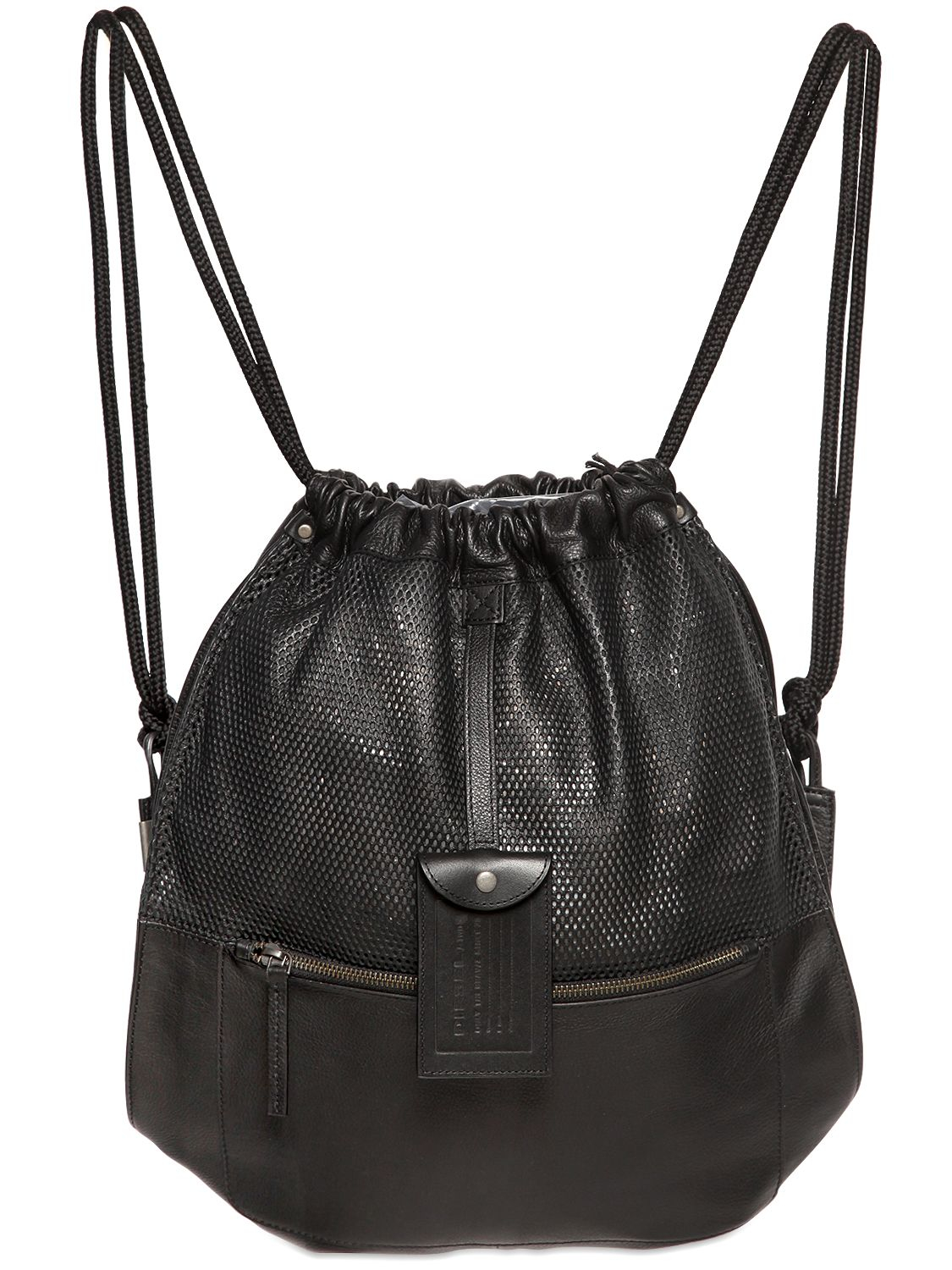 DIESEL Leather Drawstring Backpack in Black for Men | Lyst