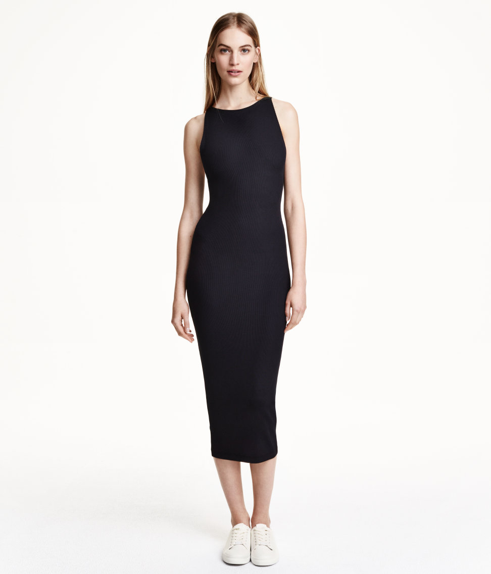 h&m black ribbed dress