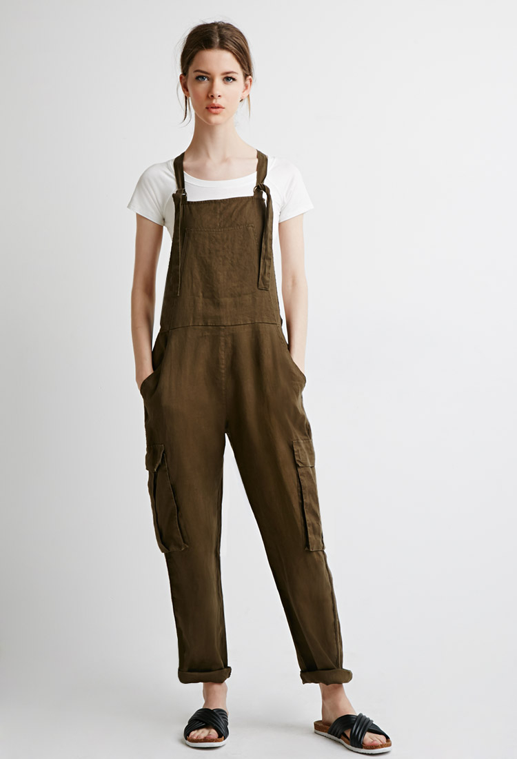 olive green linen jumpsuit