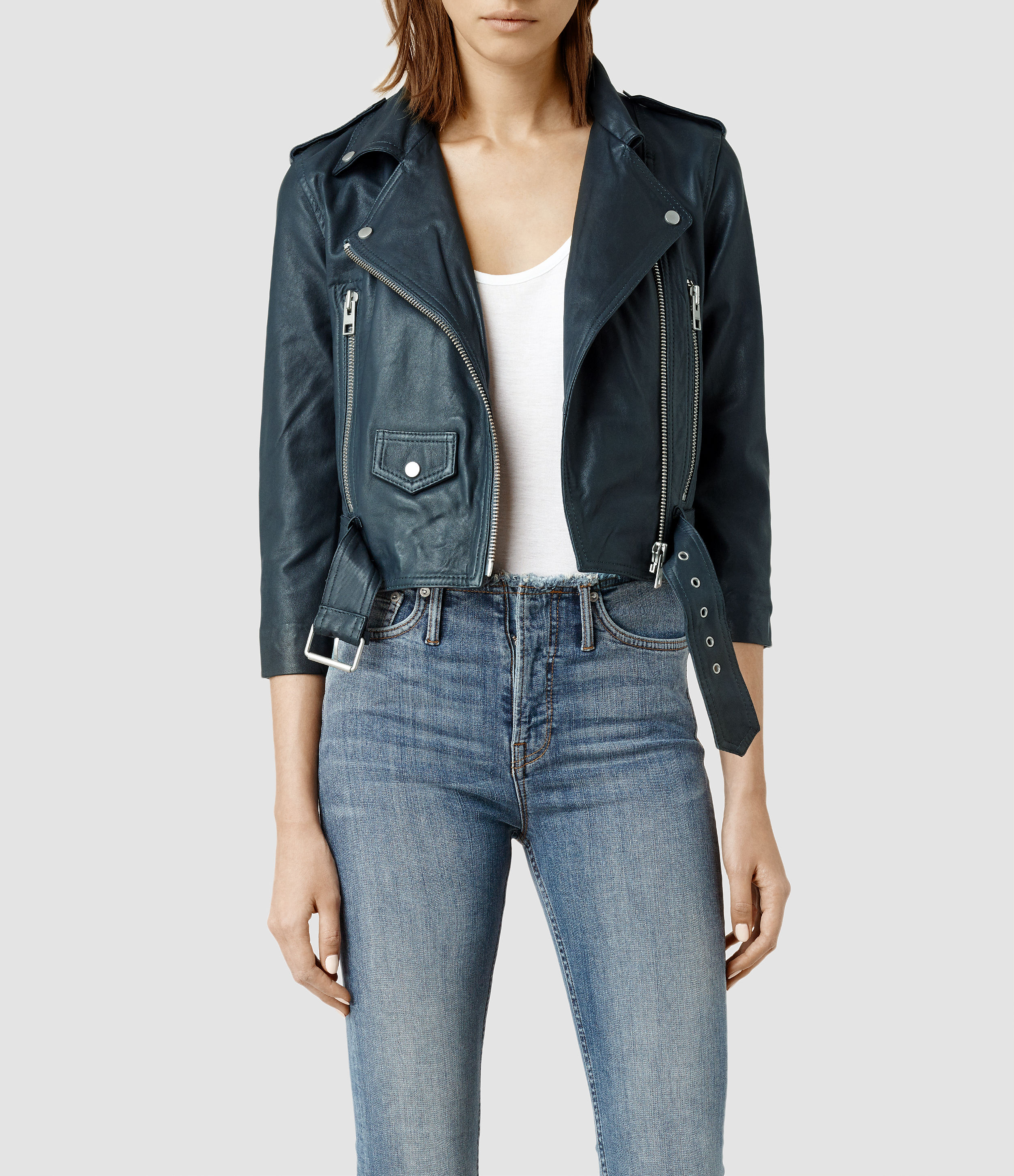 AllSaints Brooklyn Leather Biker Jacket in Blue Lyst