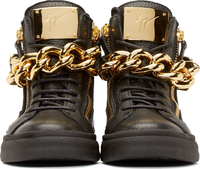 Giuseppe Zanotti Black And Gold Chain London Lindos Sneakers in Metallic |  Lyst