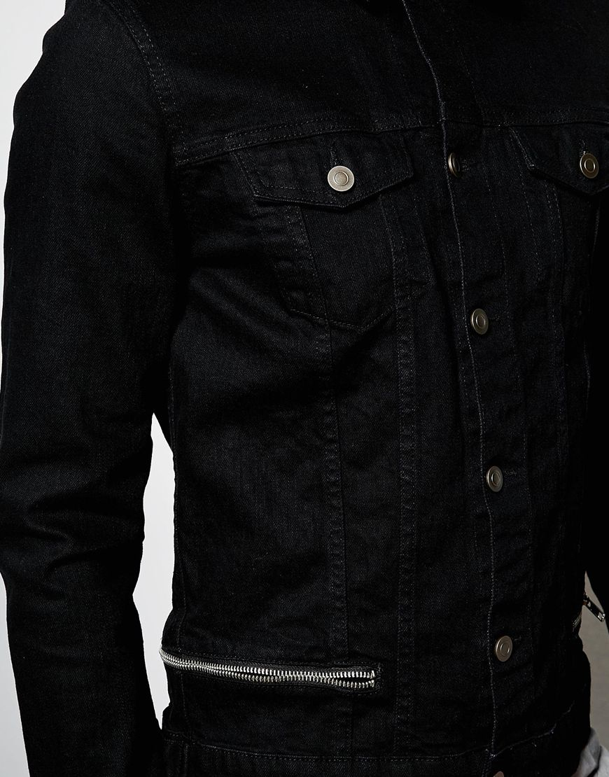 black denim jacket with zippers