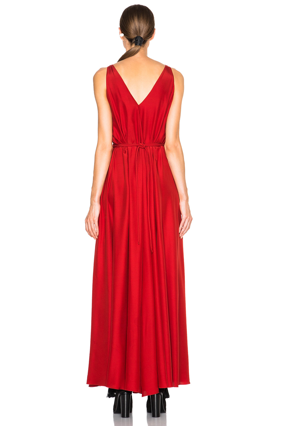 Lanvin Cord Tie Long Silk Dress in Red - Lyst