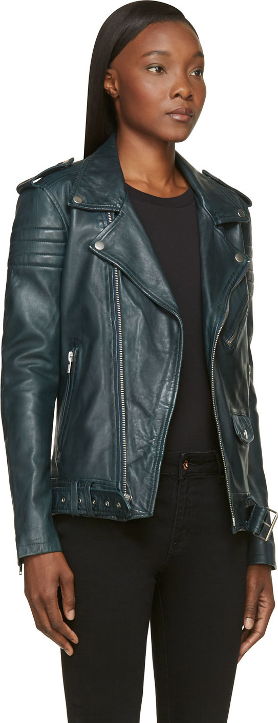 Blk Dnm Dark Emerald Blue Leather Biker Jacket In Green Lyst Blk Dnm Dark Emerald Blue Leather Biker