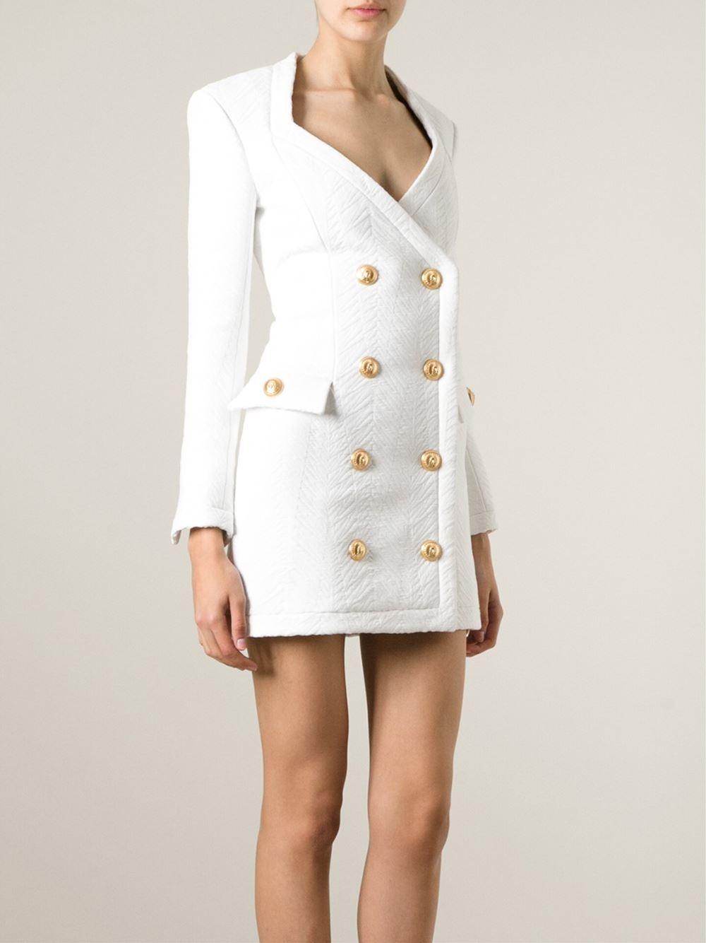 Balmain Textured Blazer Dress in White - Lyst