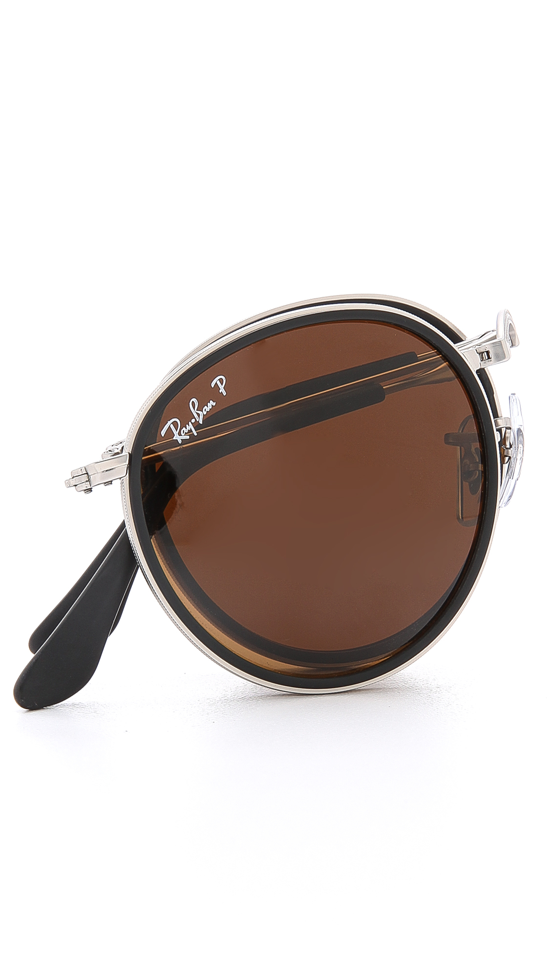 Ray Ban Polarized Round Folding Sunglasses In Metallic For Men Lyst