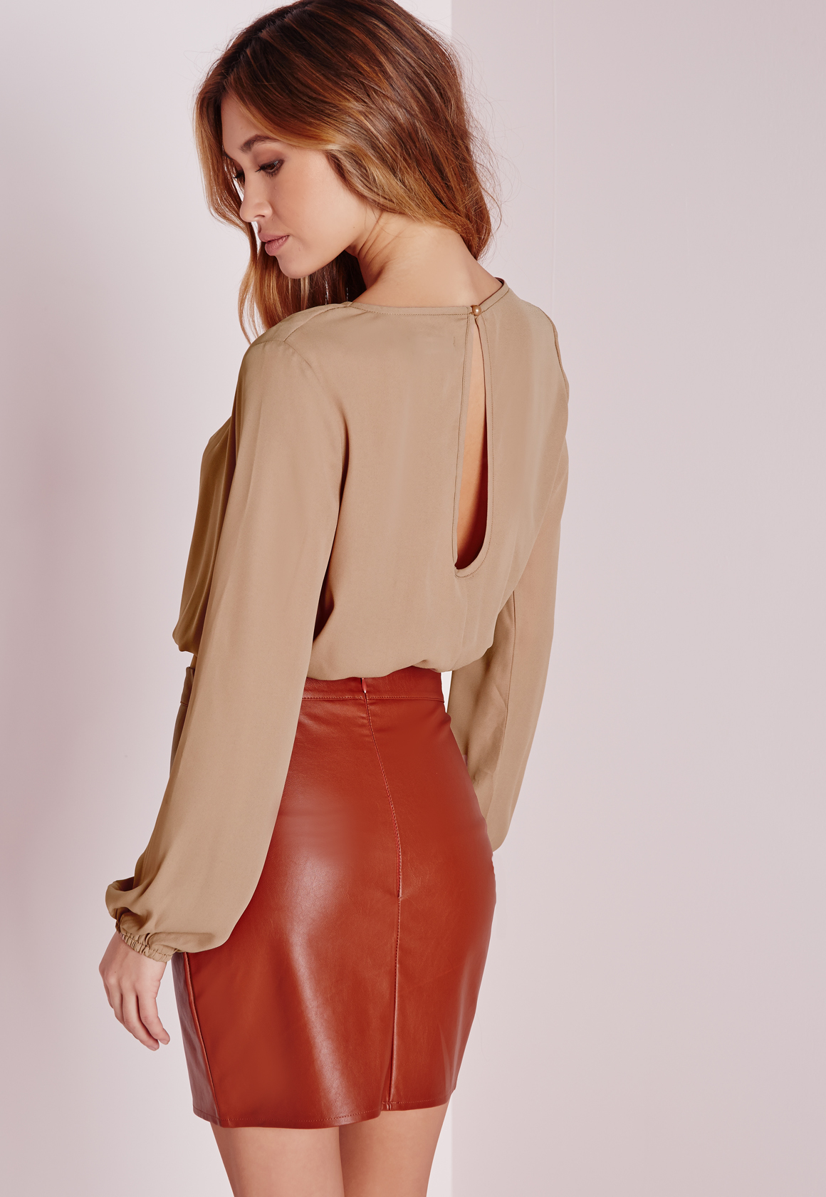 Lyst - Missguided Cropped Wrap Blouse Camel in Natural