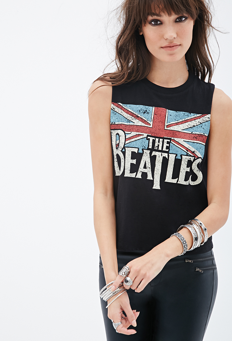 Forever 21 Cotton The Beatles Muscle Tee in Black - Lyst