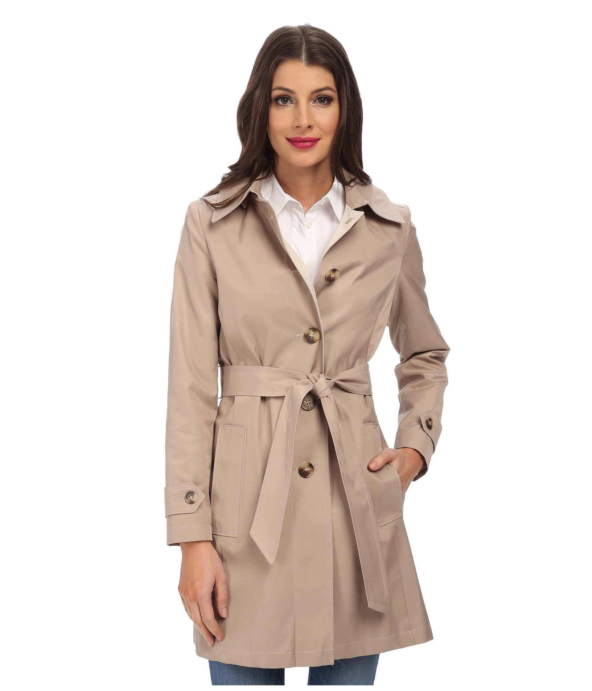 Lyst - Dkny Single Breasted Hooded Belted Trench Coat in Natural