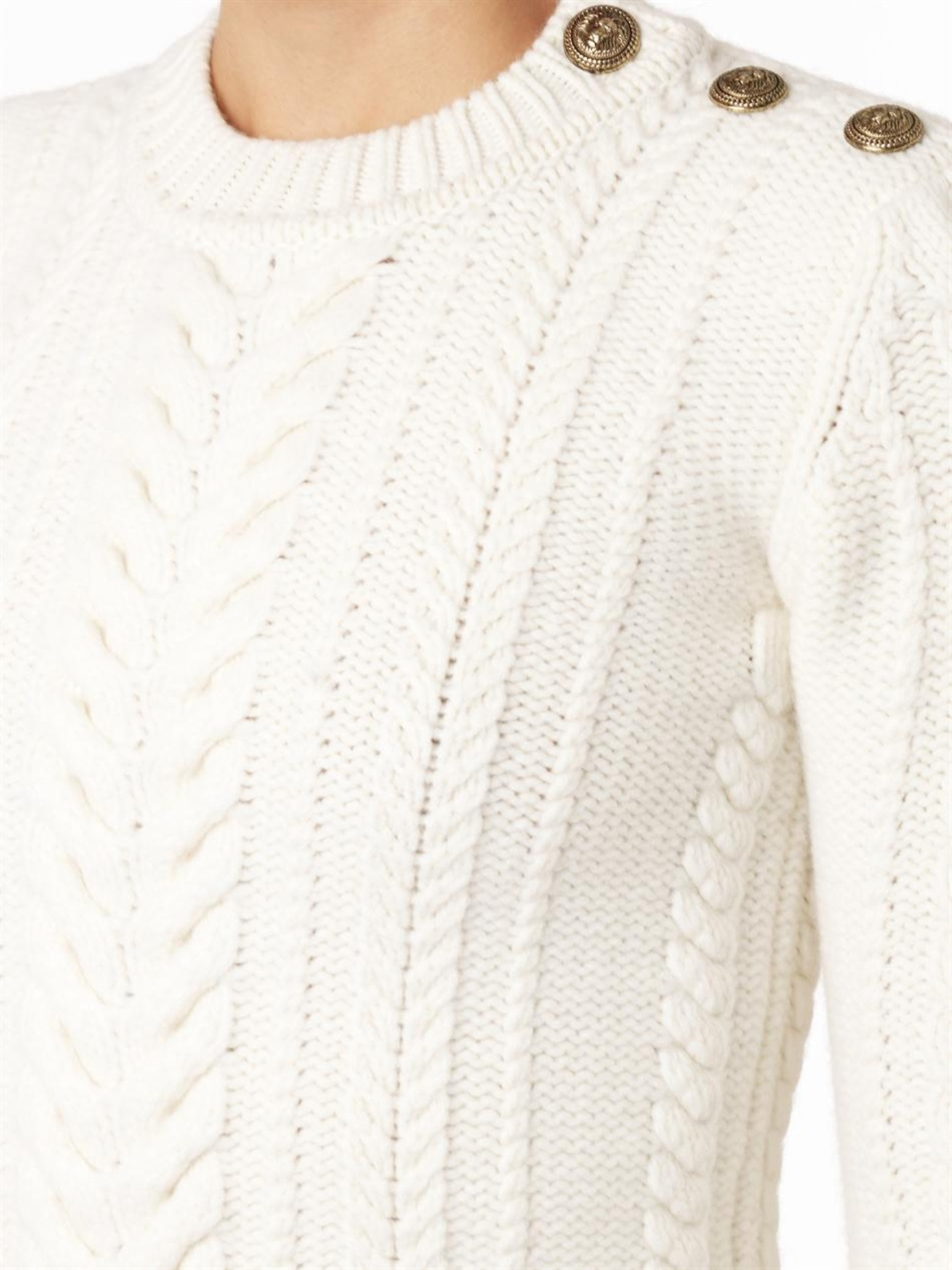 Balmain Cable-Knit Wool Sweater in (Natural) - Lyst