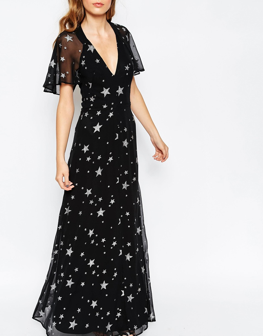 black maxi dress with stars