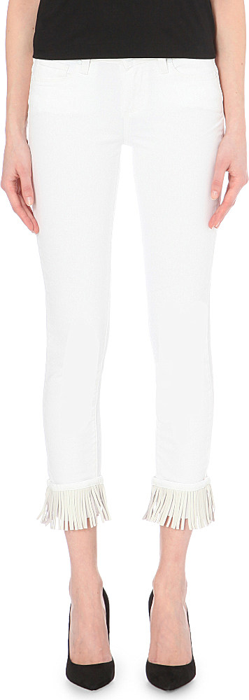 white fringed jeans