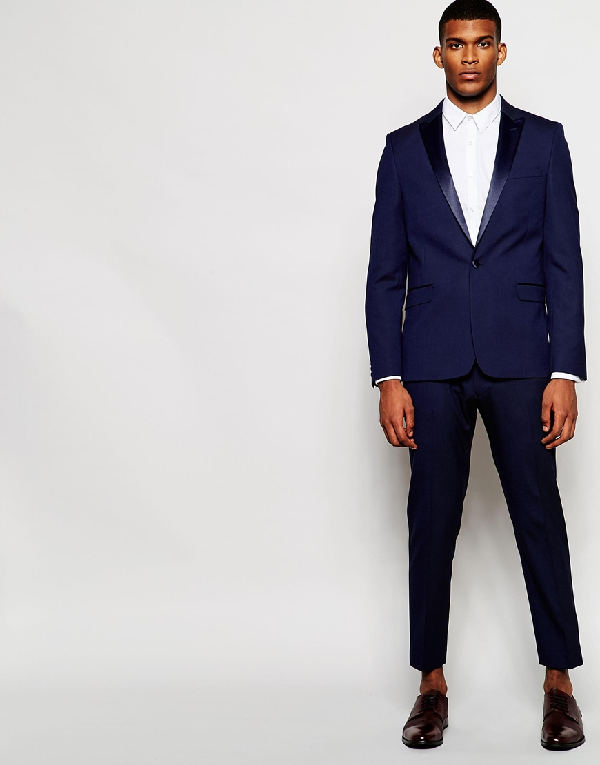 ASOS Skinny Tuxedo Suit Trousers With Satin Stripe - Navy in Blue for Men -  Lyst