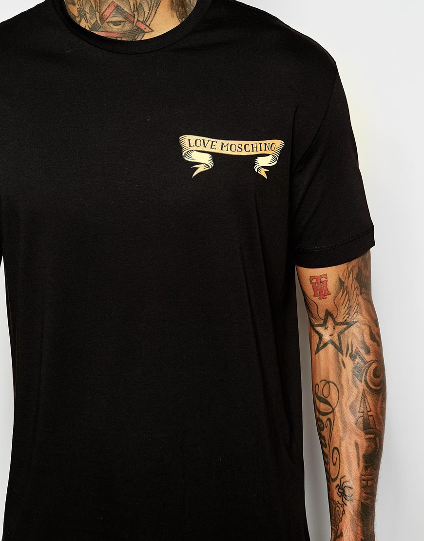 Lyst - Love Moschino T-shirt With Ribbon Tattoo Back Print ...