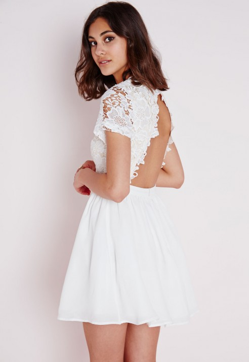 missguided white skater dress NEW MISSGUIDED Women's White Short Sleeve Lace Midi Skater Dress sz 0