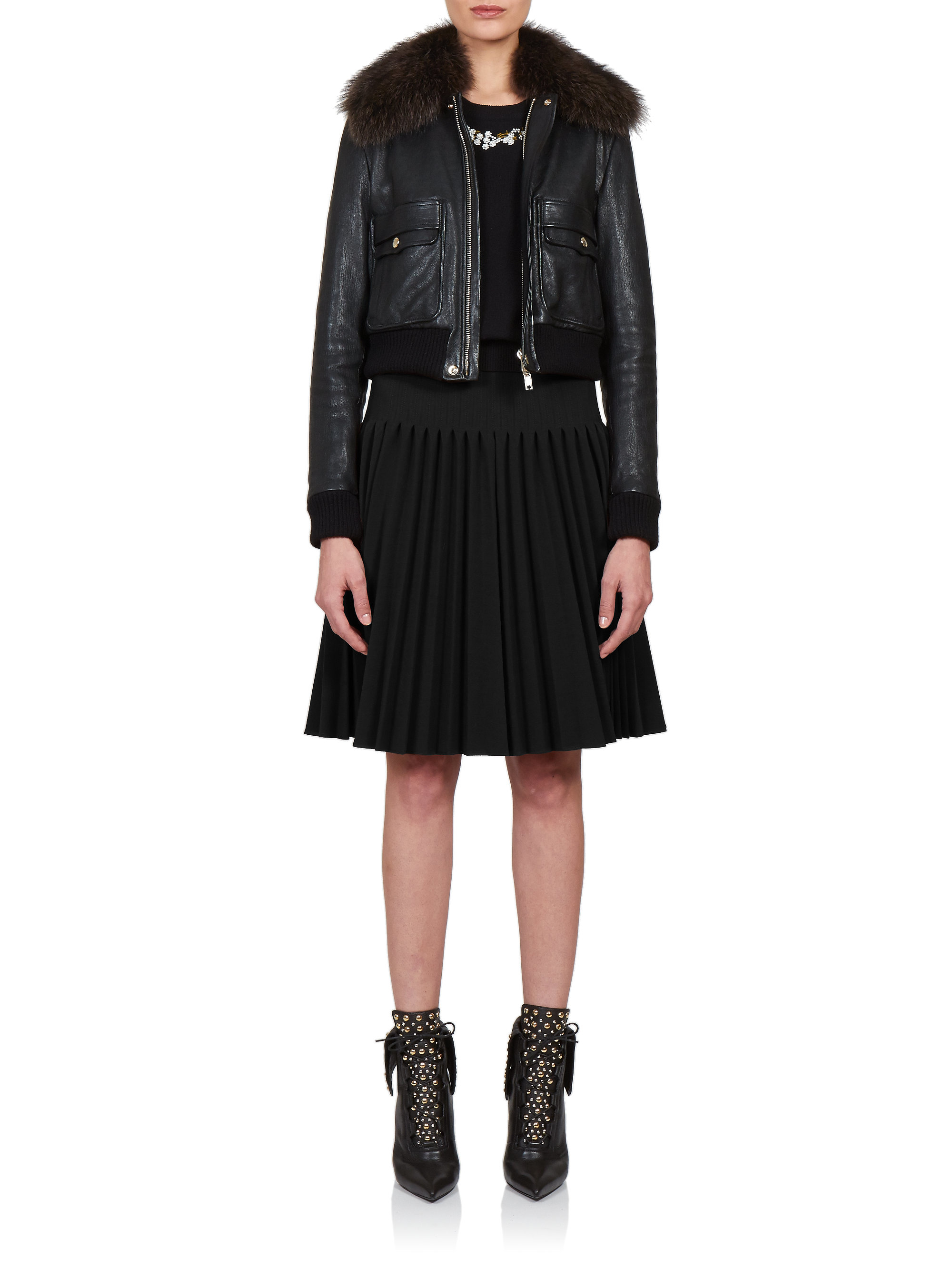 Lyst Givenchy Fur Collar Leather Er Jacket In Black Gallery