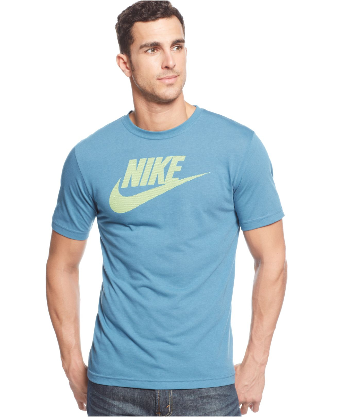 Nike Solid Futura Swoosh T-Shirt in Blue for Men | Lyst