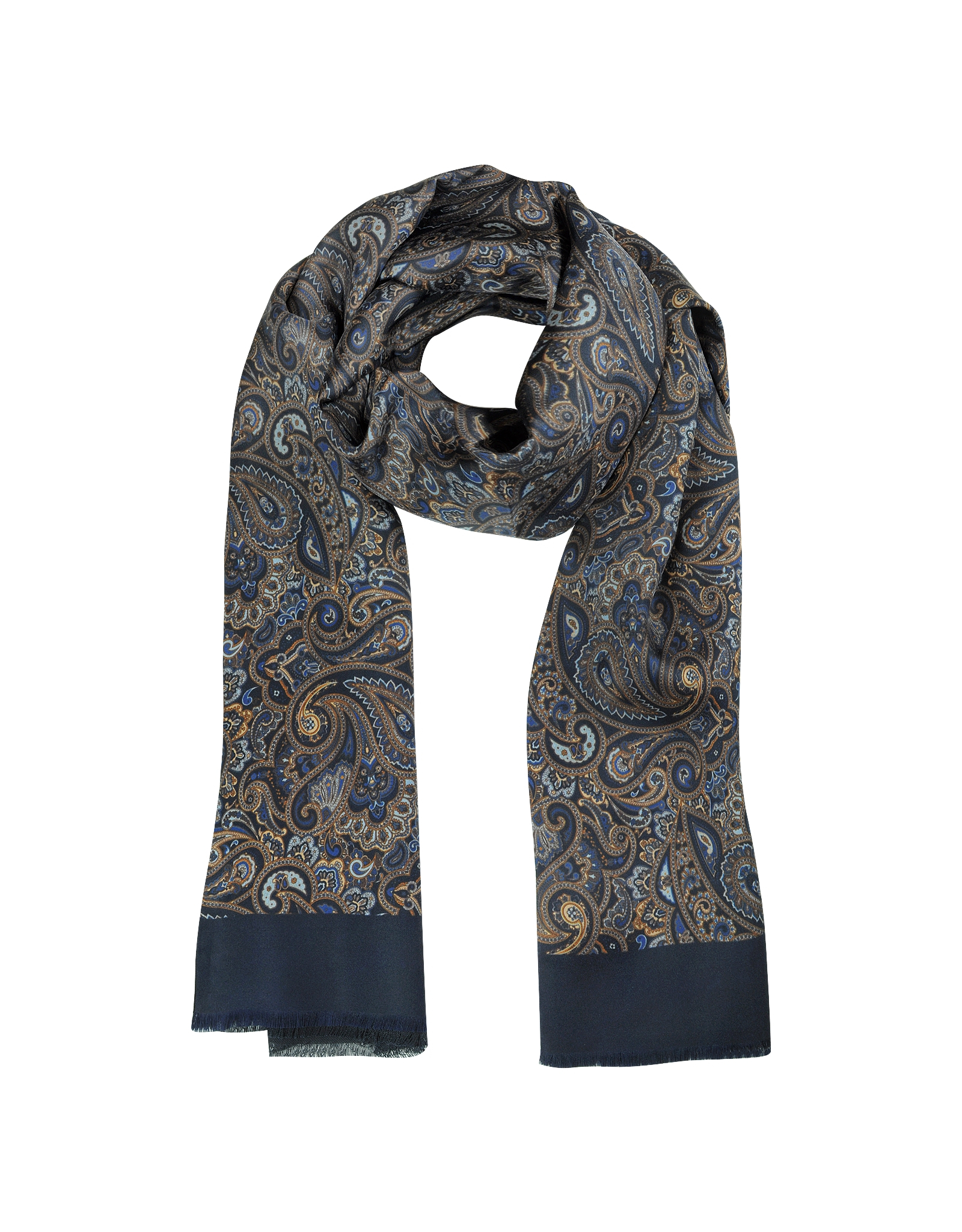 Forzieri Large Paisley Print Silk Modal Reversible Mens Scarf in Gray