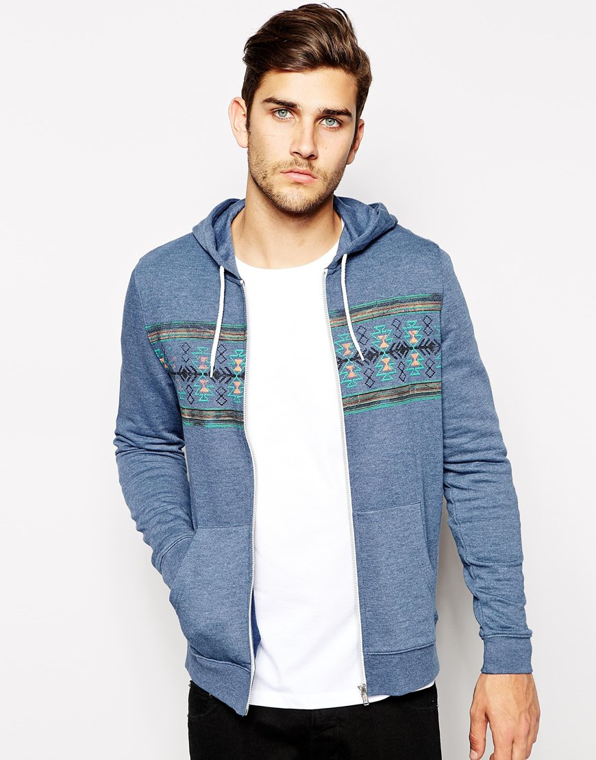 Lyst - Asos Zip Up Hoodie with Aztec Print in Blue for Men