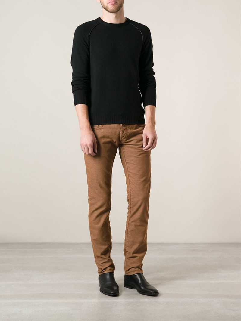 Armani Jeans Corduroy Slim Fit Trousers in Brown for Men | Lyst