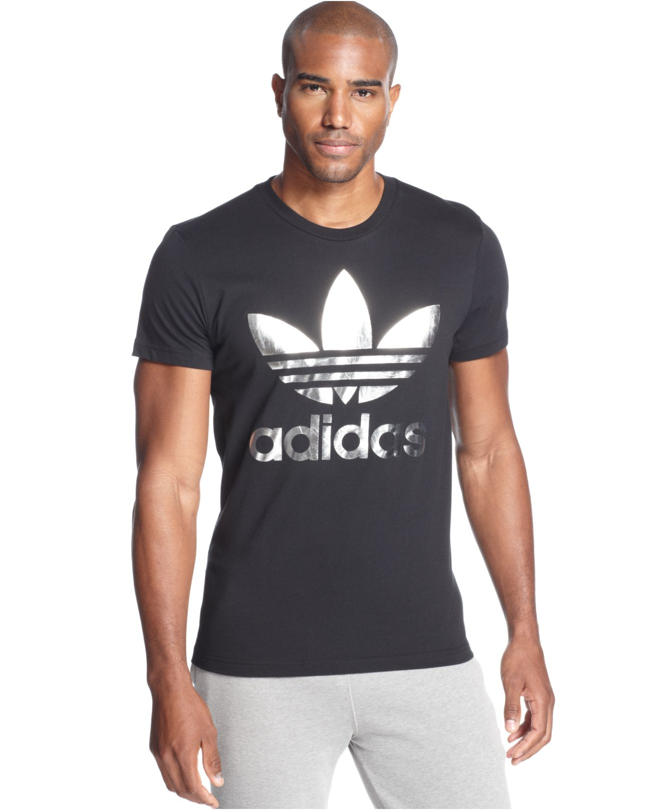 adidas Metallic Trefoil T-Shirt in Black for Men | Lyst