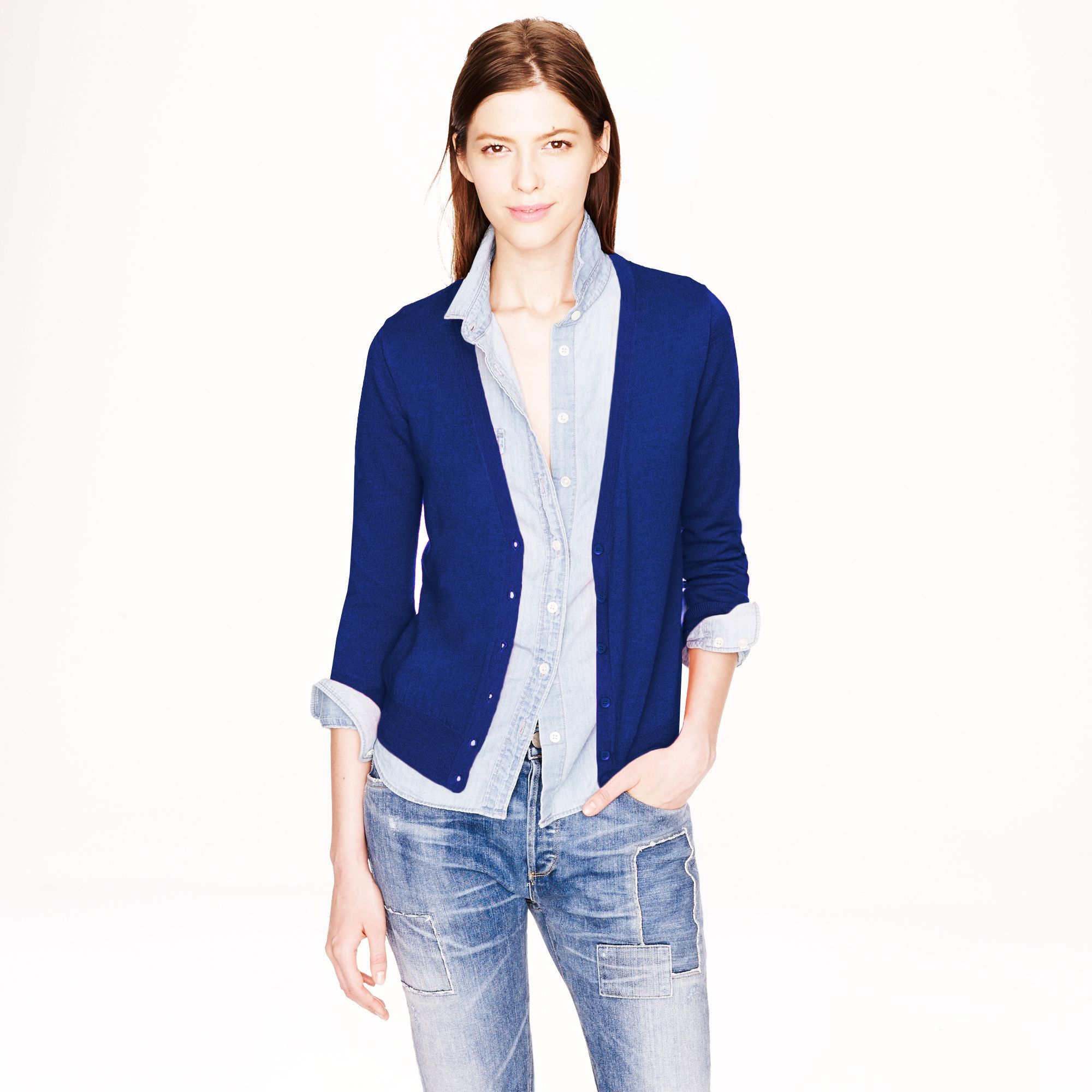 J.crew Featherweight Cotton Vneck Cardigan in Blue (dark cove) Lyst