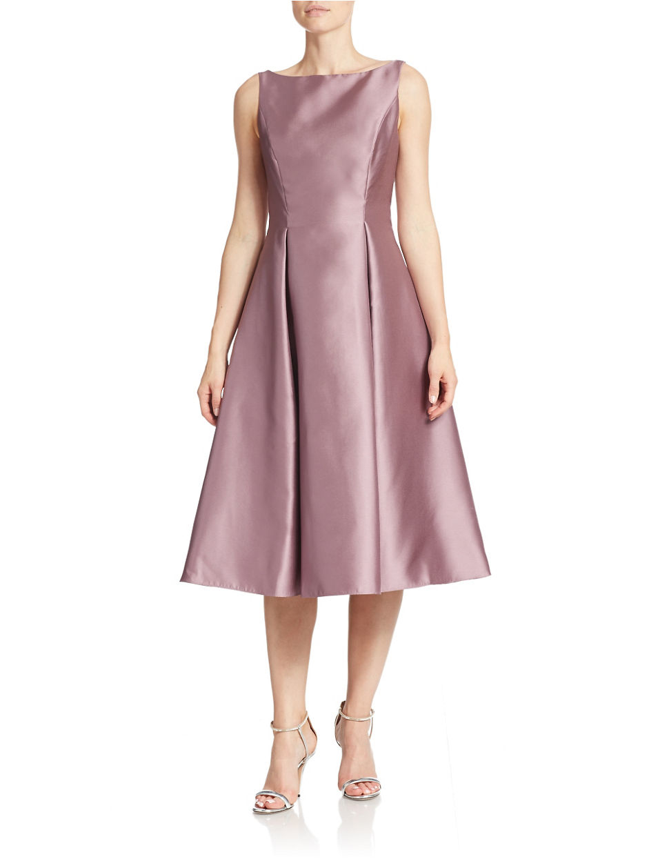 Adrianna Papell Tea-length Fit-and-flare Dress in Pink - Lyst
