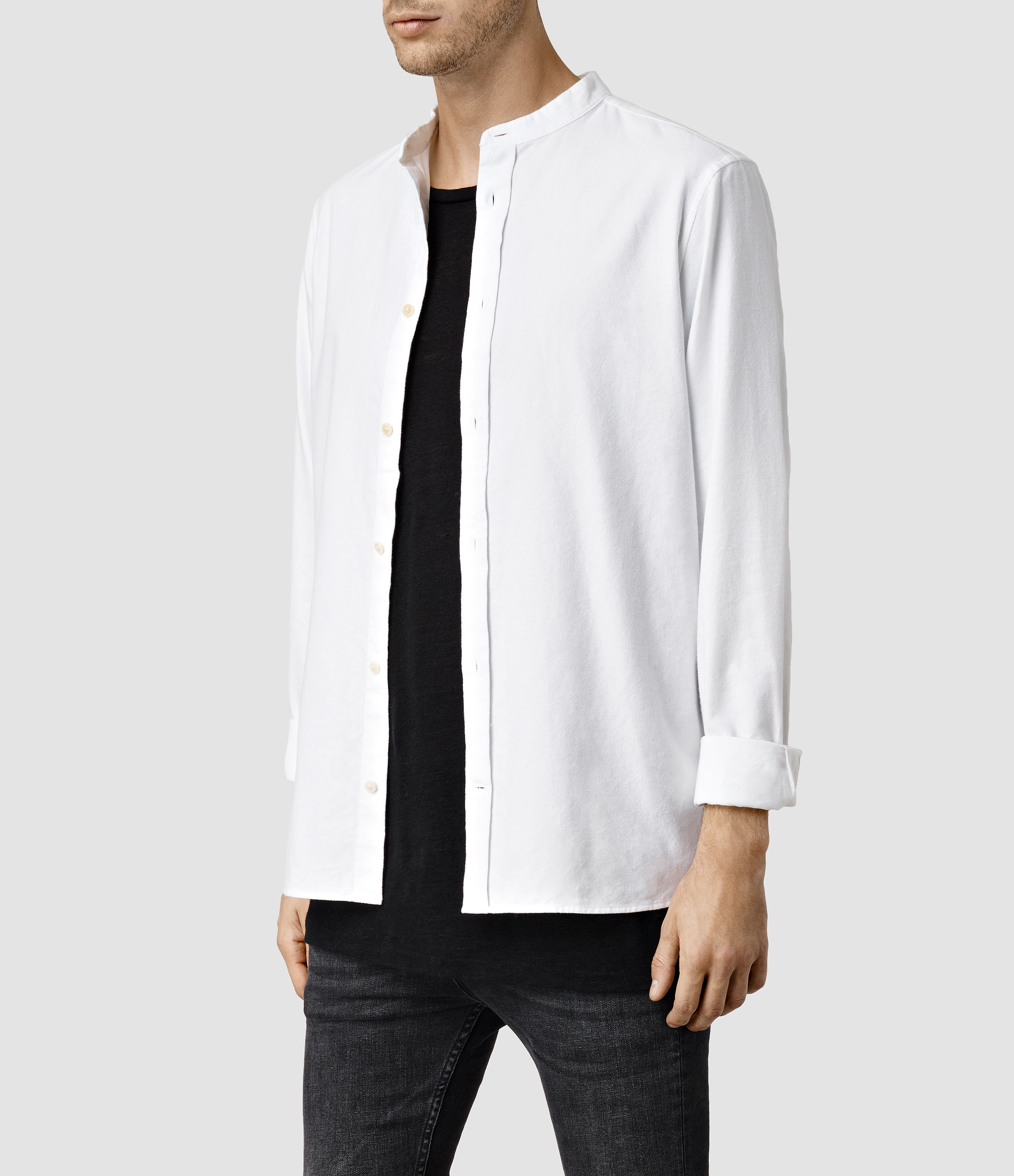 AllSaints Bonn Grandad Shirt in White 