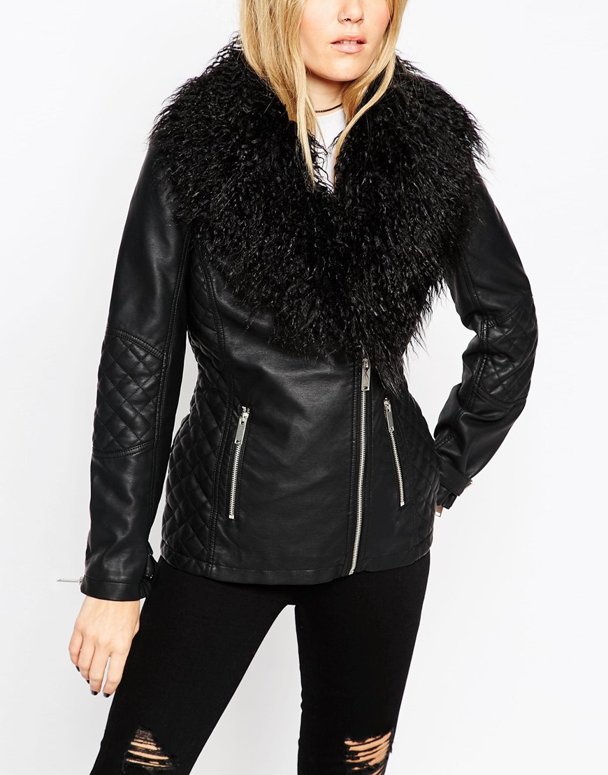 ASOS Leather Look Biker Jacket With Oversized Faux Fur ... (870 x 1110 Pixel)