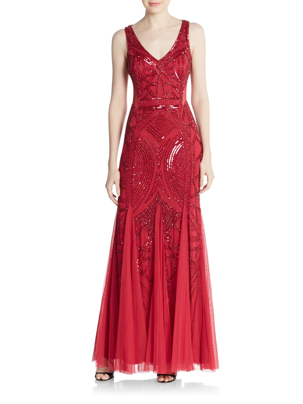 red beaded gown