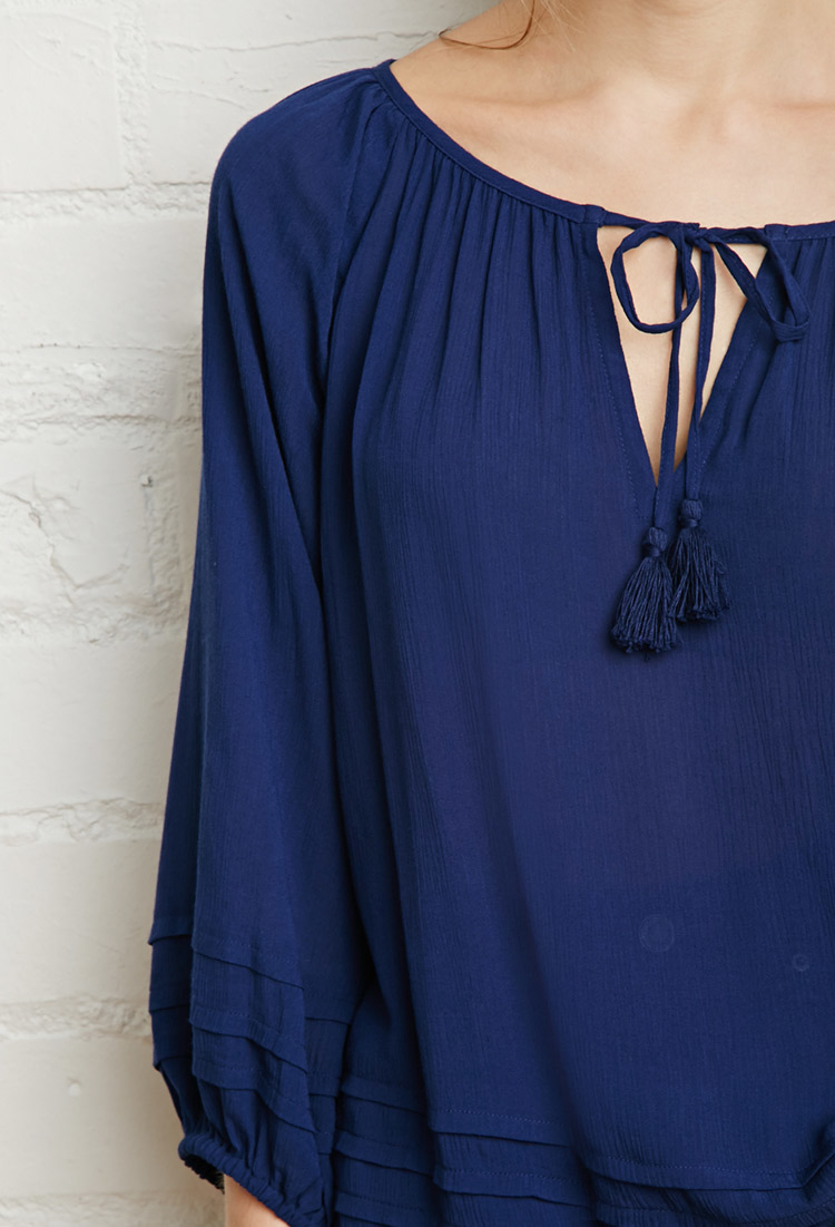 Blue peasant blouse Clearance