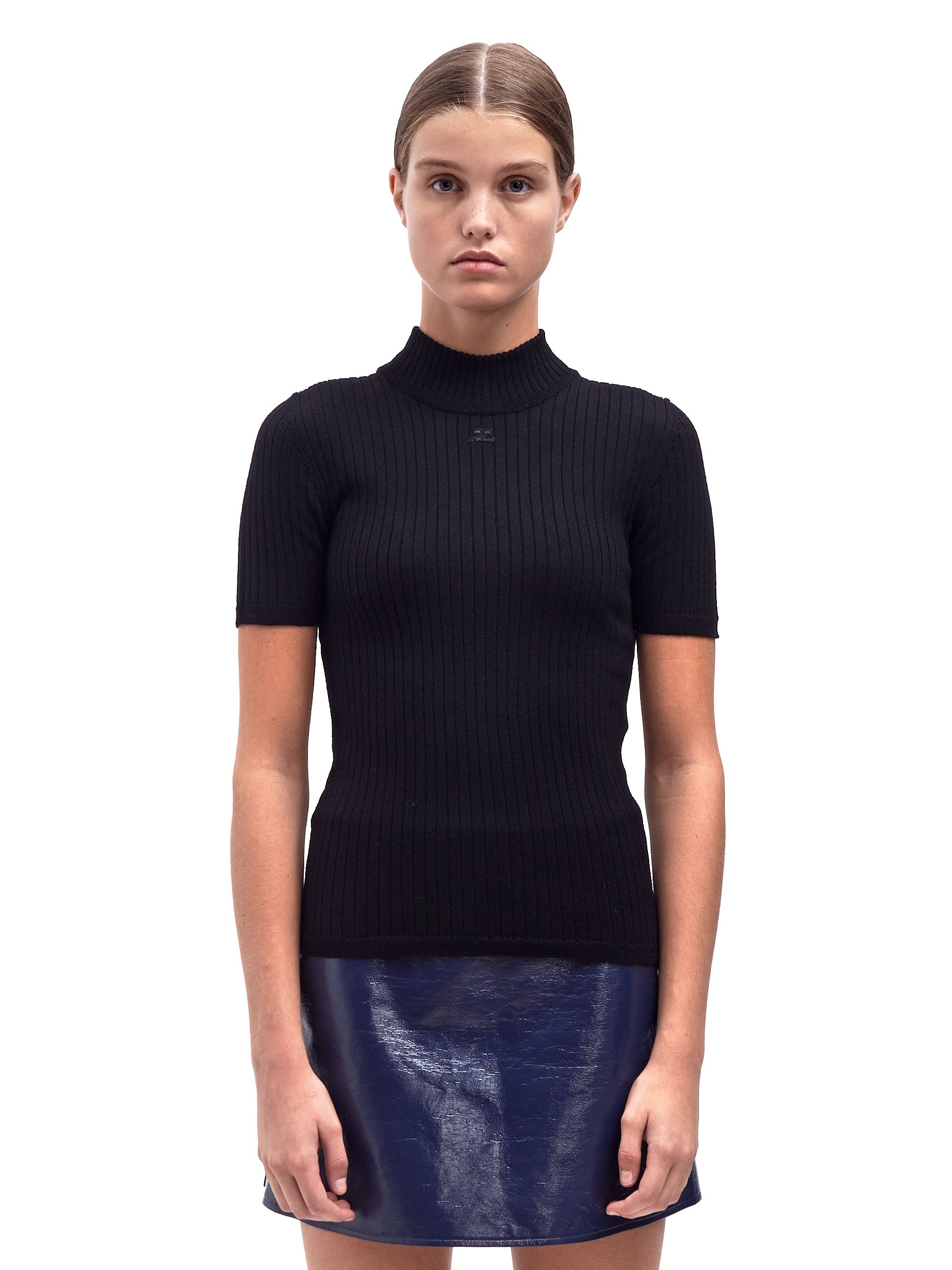Courreges Womens Classic High Neck Short Sleeved Sweater in Black | Lyst