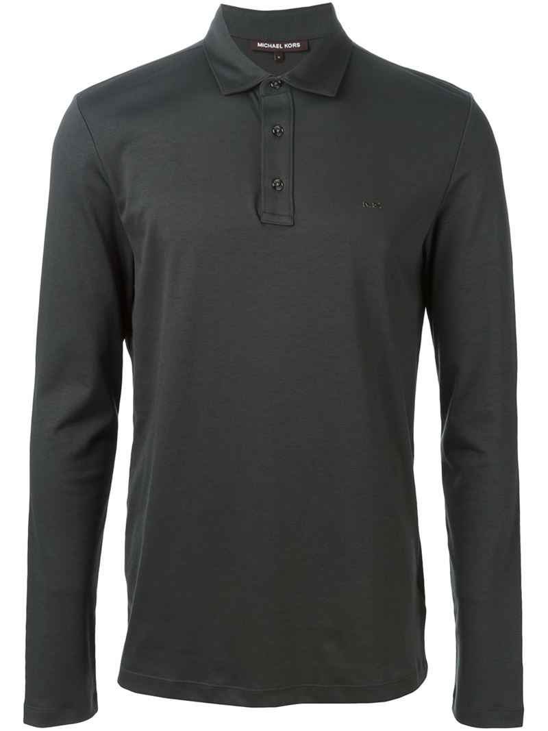 Lyst - Michael Kors Long Sleeve Polo Shirt in Gray for Men