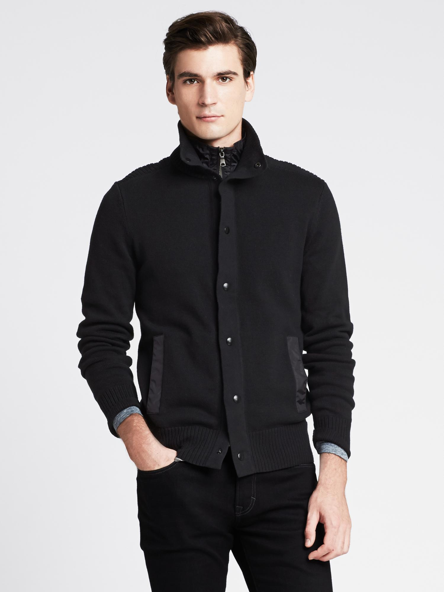 Banana republic Black Sweater Jacket in Black for Men (BR black) | Lyst