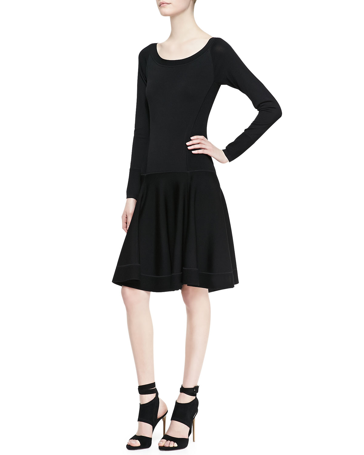 Donna karan new york Long-sleeve Fit-and-flare Dress With Dropped Waist ...