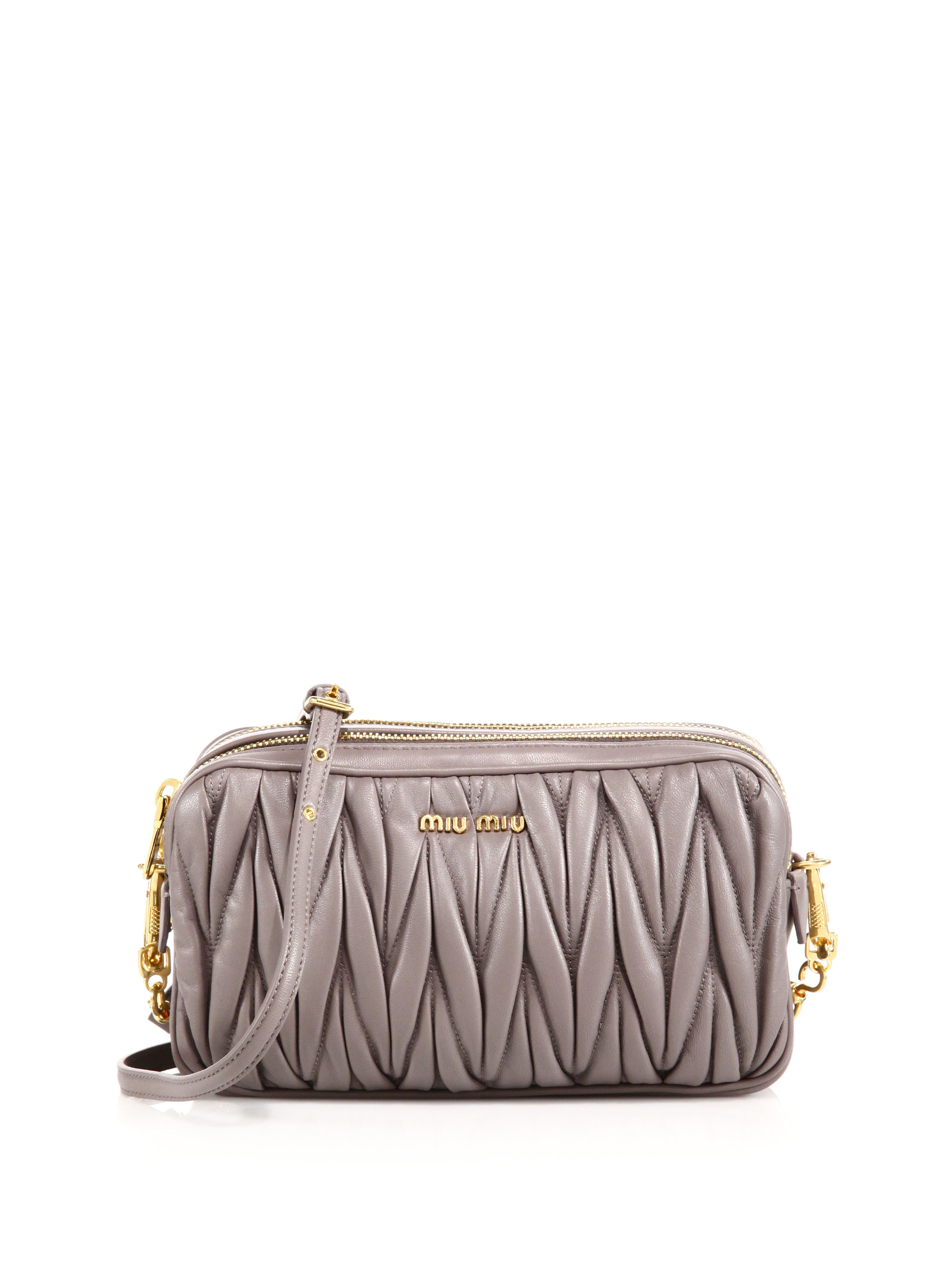 Miu Miu Leather Matelasse Camera Bag in Grey (Gray) Lyst