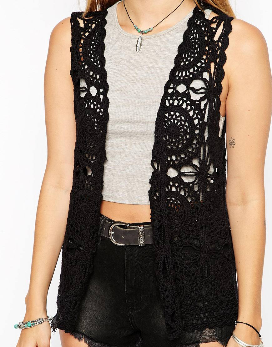 Lyst Asos Hand Crochet Waistcoat in Black