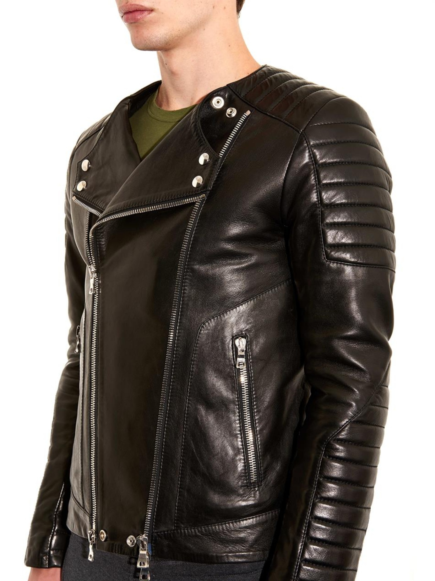 Balmain Classic Leather Biker Jacket in Black for Men - Lyst