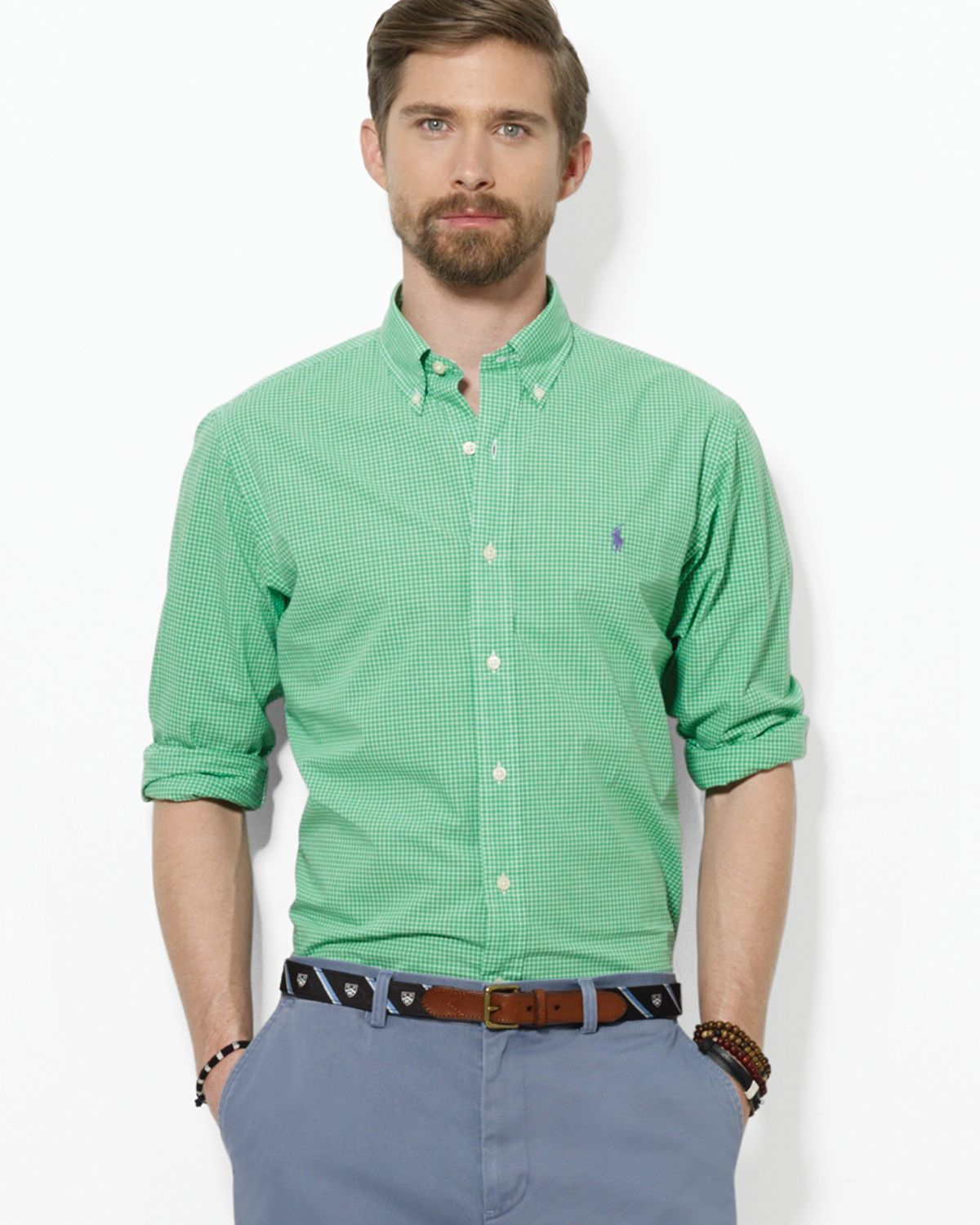 Lyst - Ralph Lauren Polo Custom Fit Checked Poplin Sport Shirt in Green ...