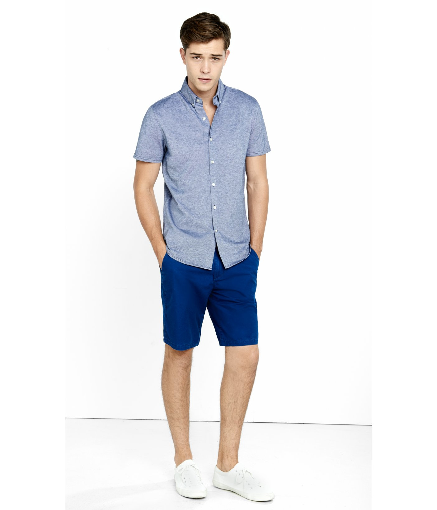 Download Express Pique Knit Short Sleeve Button Down Collar Shirt ...
