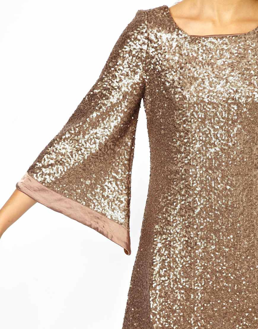 Jarlo Sequin Tunic Dress with Flute Sleeves in Gold (Metallic) - Lyst