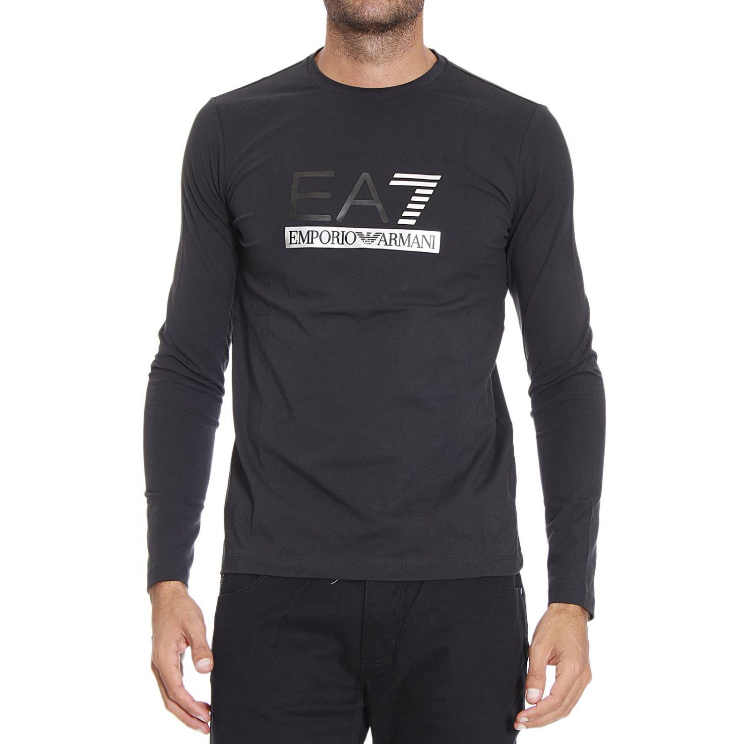 EA7 T-shirt Long Sleeve Crewneck Big Logo in Black for Men - Lyst