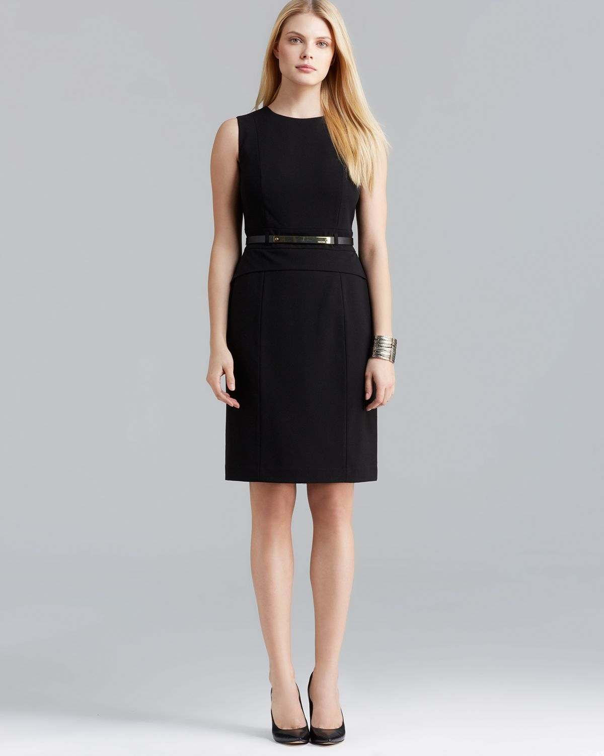 Lyst - Calvin Klein Dress Sleeveless Peplum Belted in Black