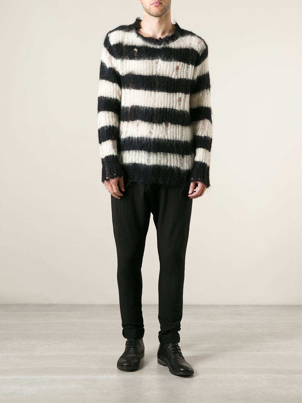 Junya Watanabe Striped Distressed Knit Sweater in Black for Men - Lyst