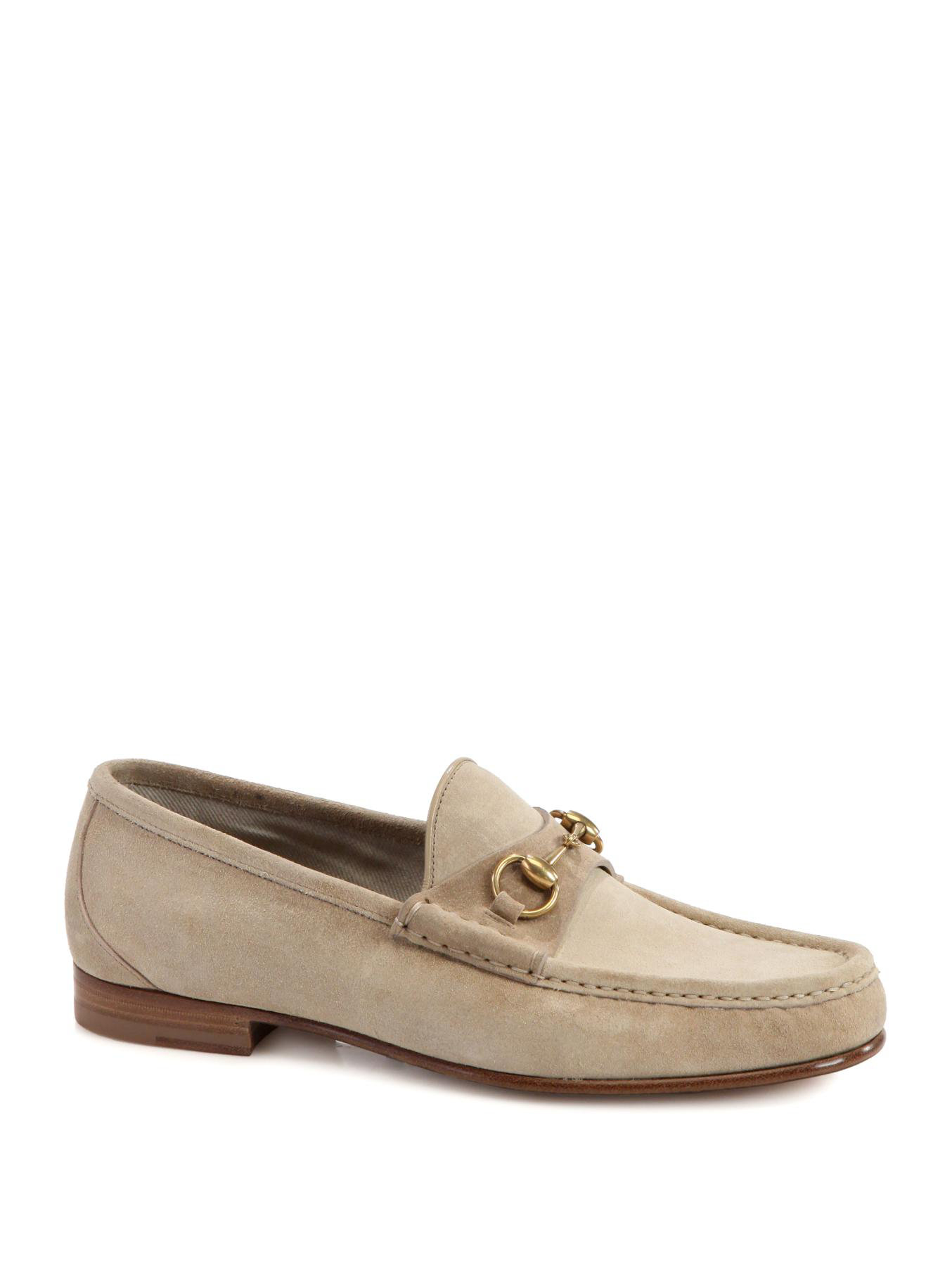 Gucci Roos Suede Horsebit Loafers in Natural for | Lyst
