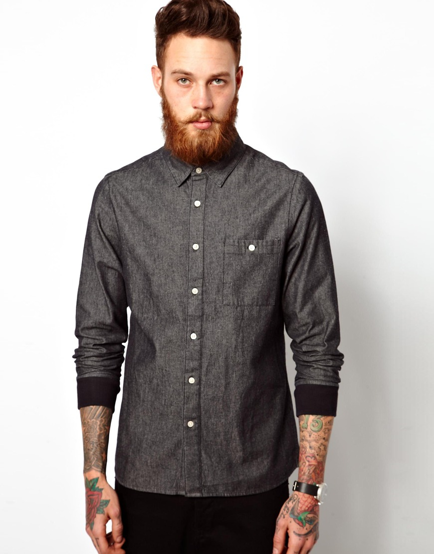 black denim long sleeve shirt